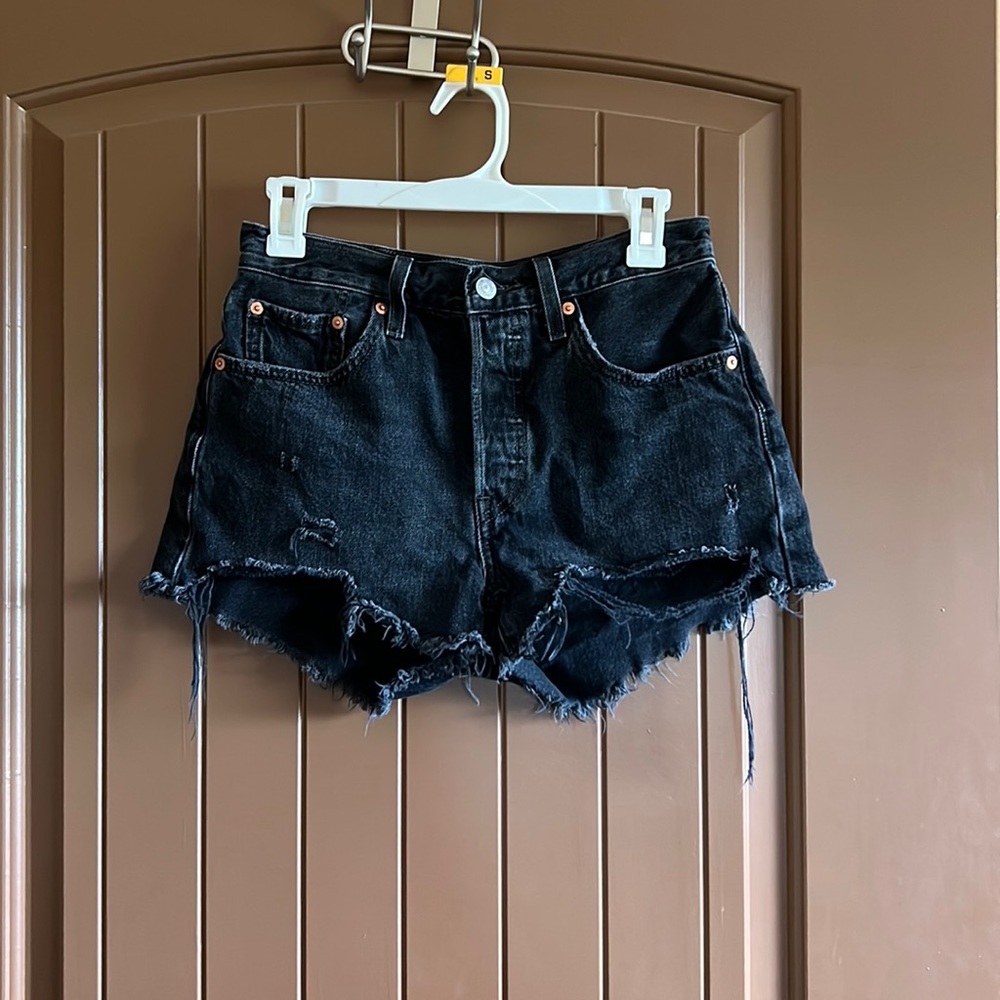 Levi Strauss 501 black denim cut off shorts
